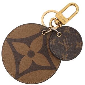 LV Reverse Monogram Canvas Round Bag Charm Keychain - brown camel